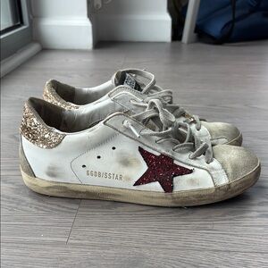Golden Goose Women's White and Red Star Sneakers